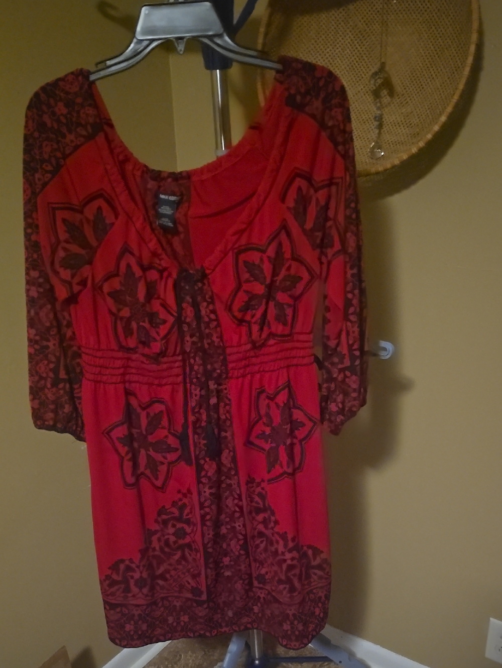Max Edition Red Floral Boho Tunic Dress